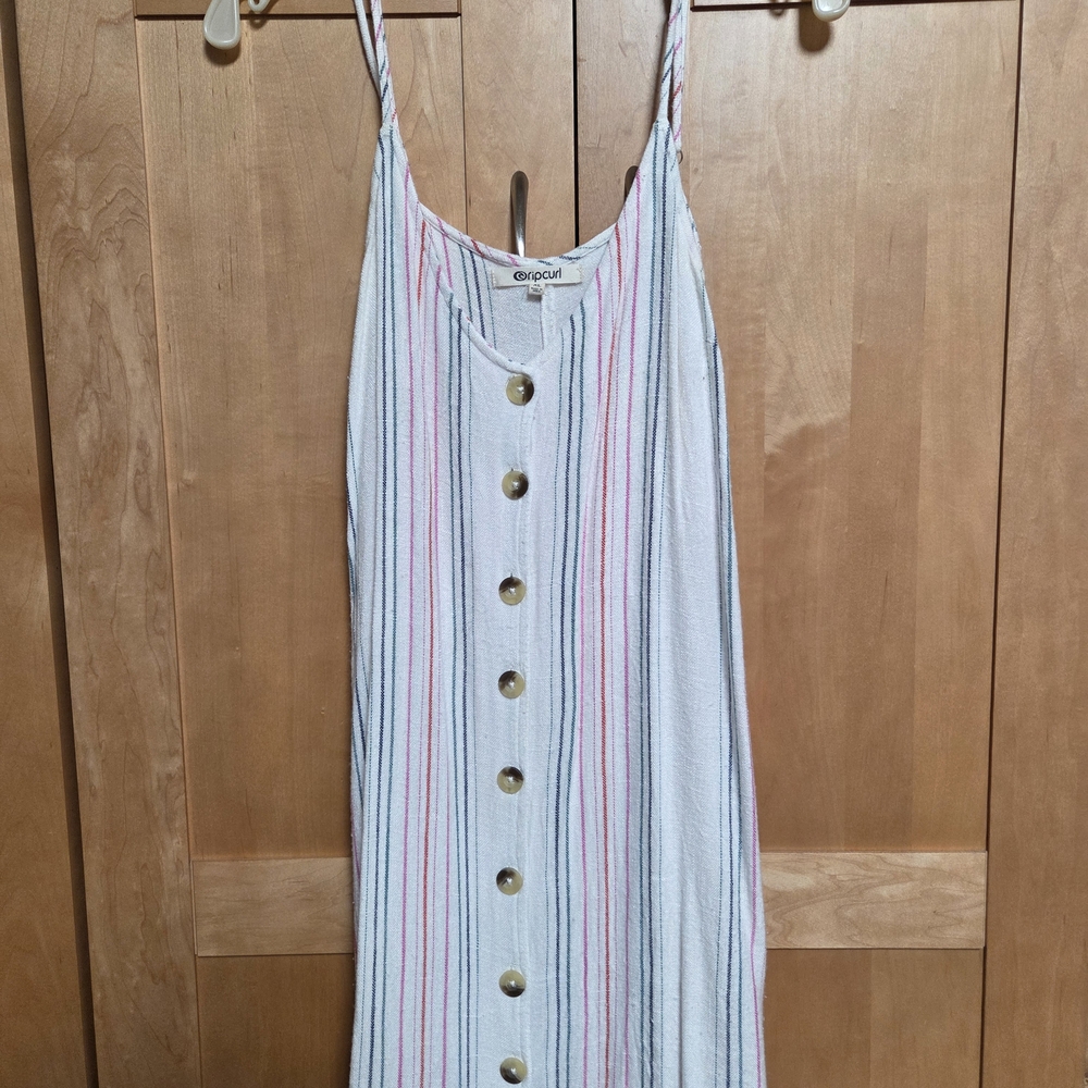 Rip Curl Striped Midi Dress - White, Pink, Green